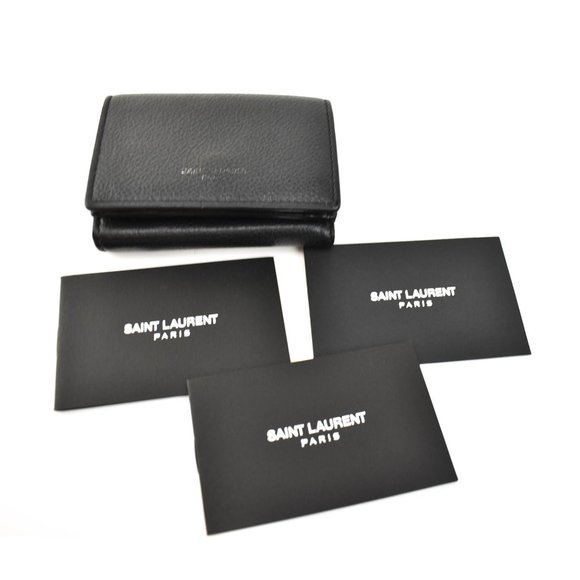 SAINT LAURENT Black Leather & Logo Small Wallet mn - Picture 9 of 9